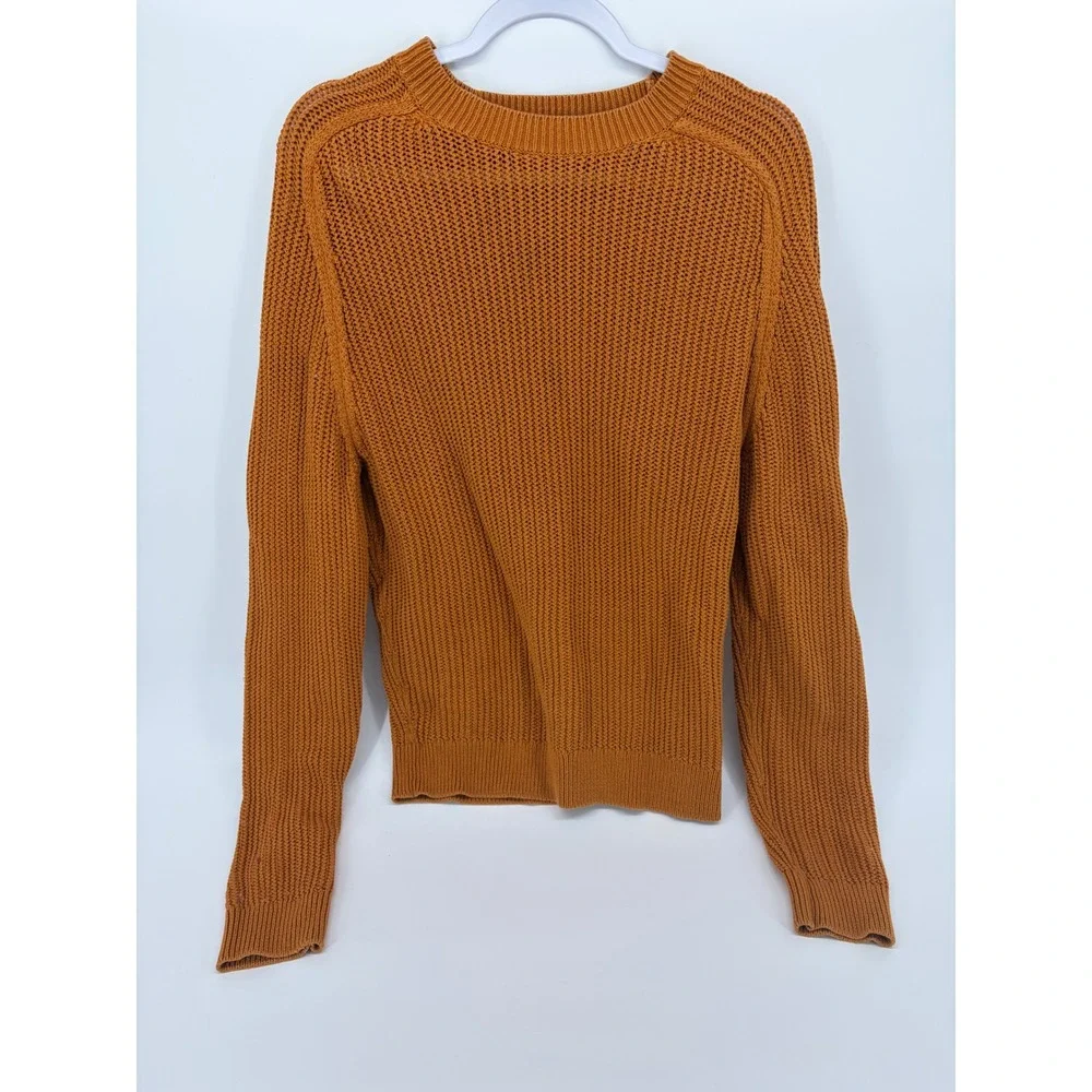 Uniqlo U Mens Sweater Burnt Orange Chunky Knit Cotton Crewneck‎ M